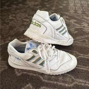 Adidas White Sneakers with Green Stripes